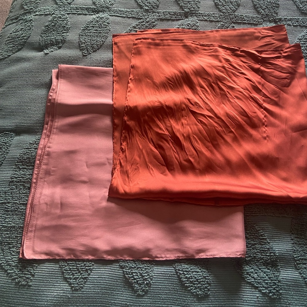 Silk scarves orange and pink for hair or small tie around neck